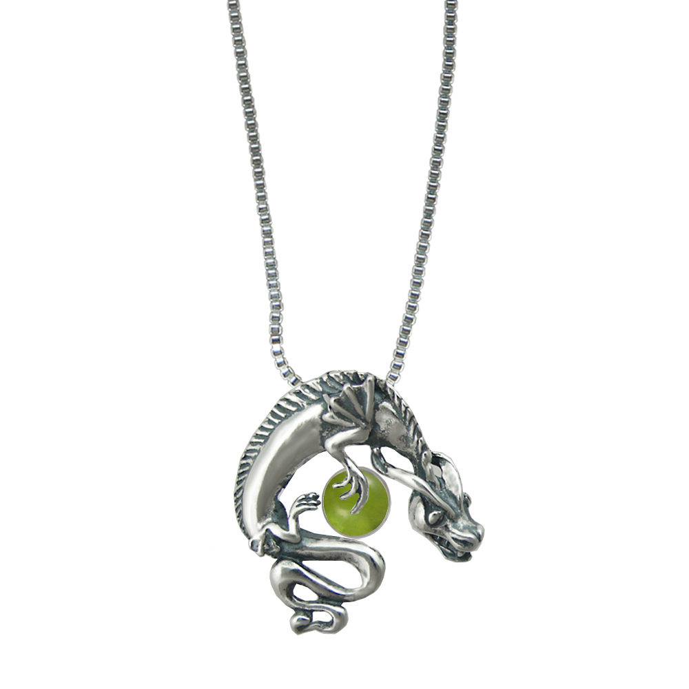 Sterling Silver Playful Dragon Pendant With Peridot